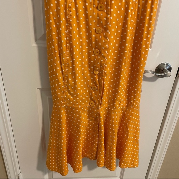 Rachel Parcell Linen Blend Polka Dot Button Front Midi Dress Orange Citrus M - Picture 8 of 16
